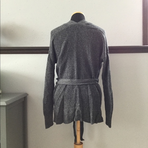 Gray open front belted cardigan - Picture 3 of 8